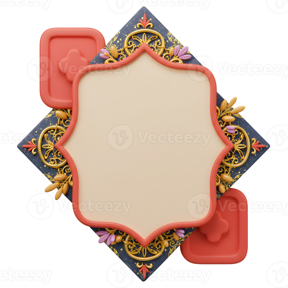 Decorative Frame with Golden Ornaments and Empty Space for Text png