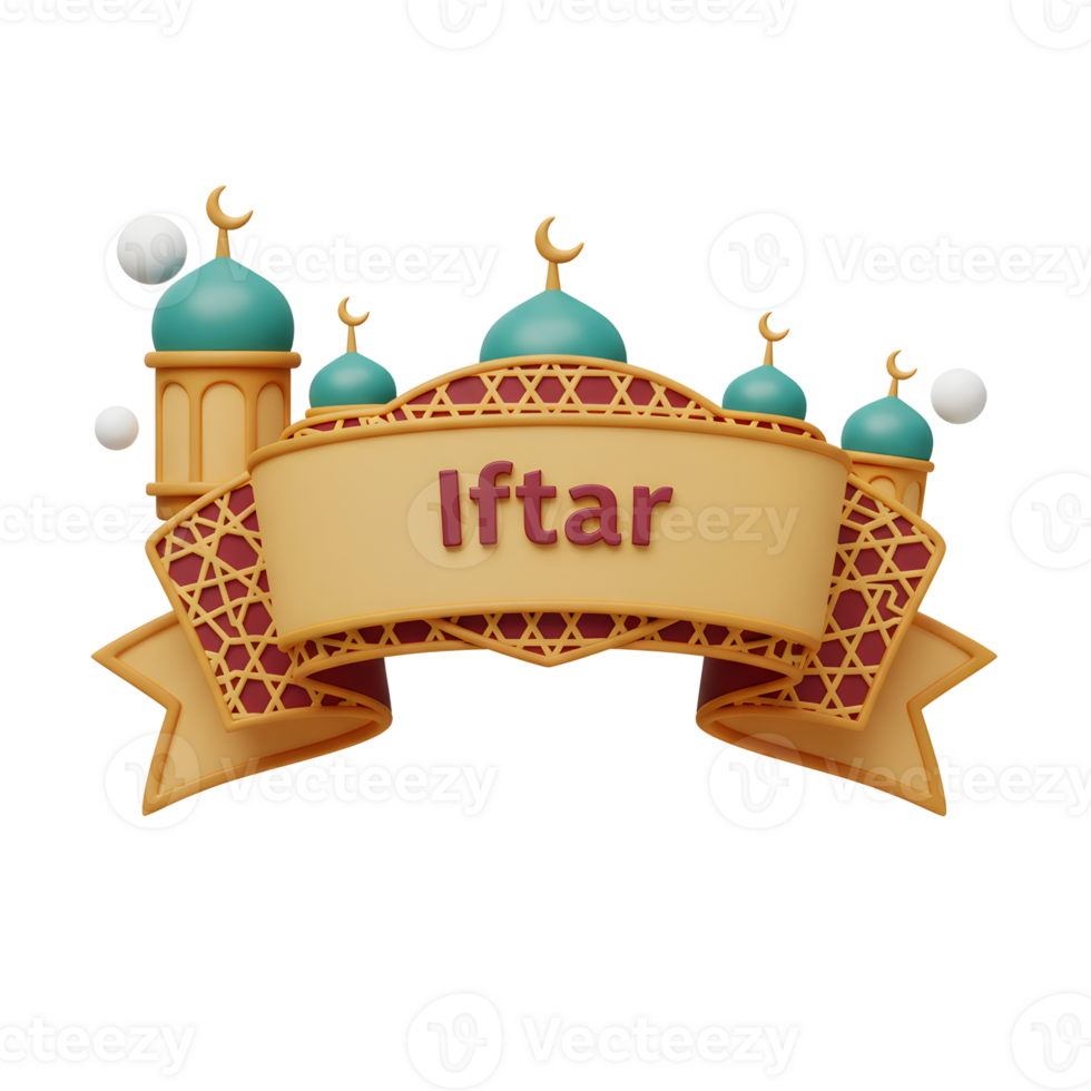 Iftar Celebration Design with Mosque and Banner for Ramadan Greetings png