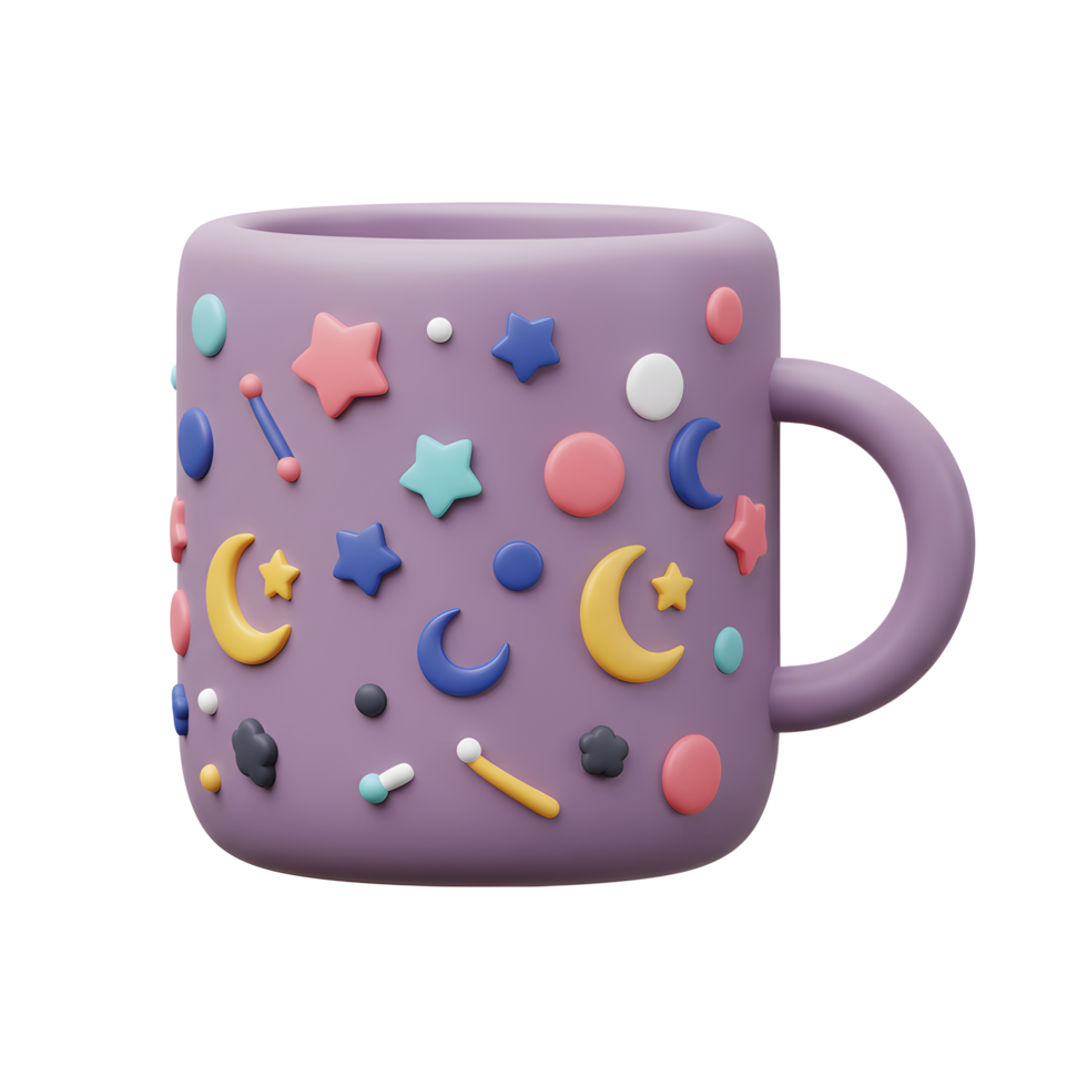 Cute Lilac Mug with Celestial and Starry Decorations for Kids png