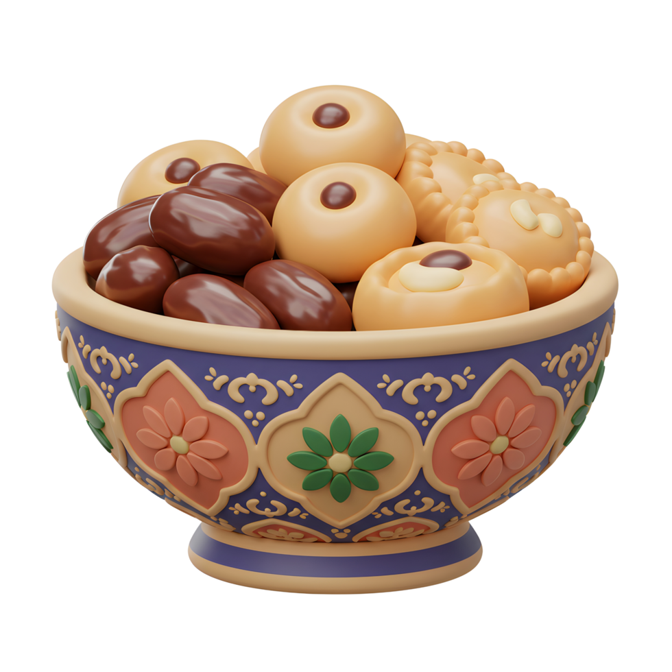Bowl of Dates and Festive Cookies Ready for Ramadan Celebration png