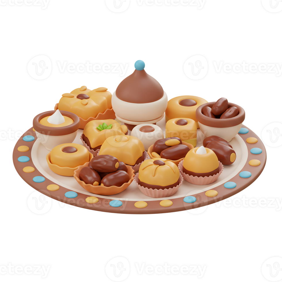 Assorted Middle Eastern Sweets and Dates on Decorative Tray Illustration png