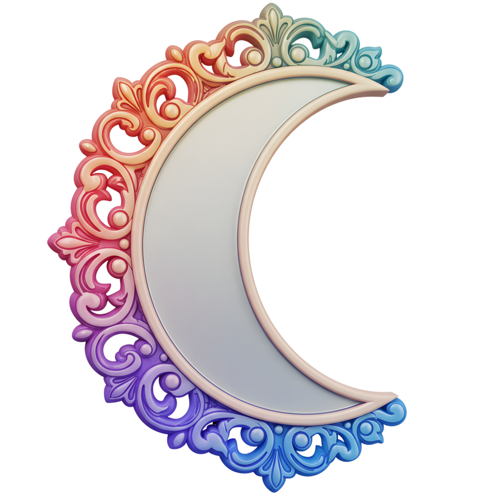 Ornate Crescent Moon Frame with Gradient Colors for Ramadan Celebrations png