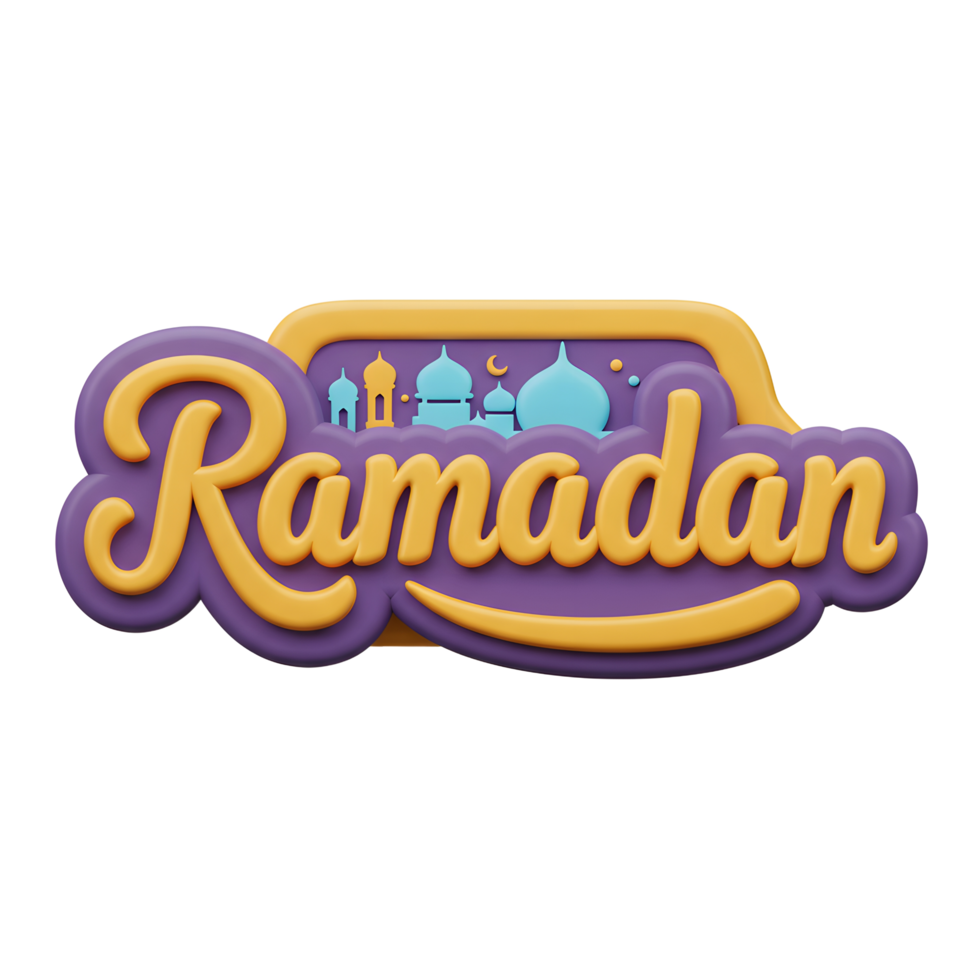 Colorful Ramadan Celebration Sign with Mosque Silhouette for Festive Greetings png