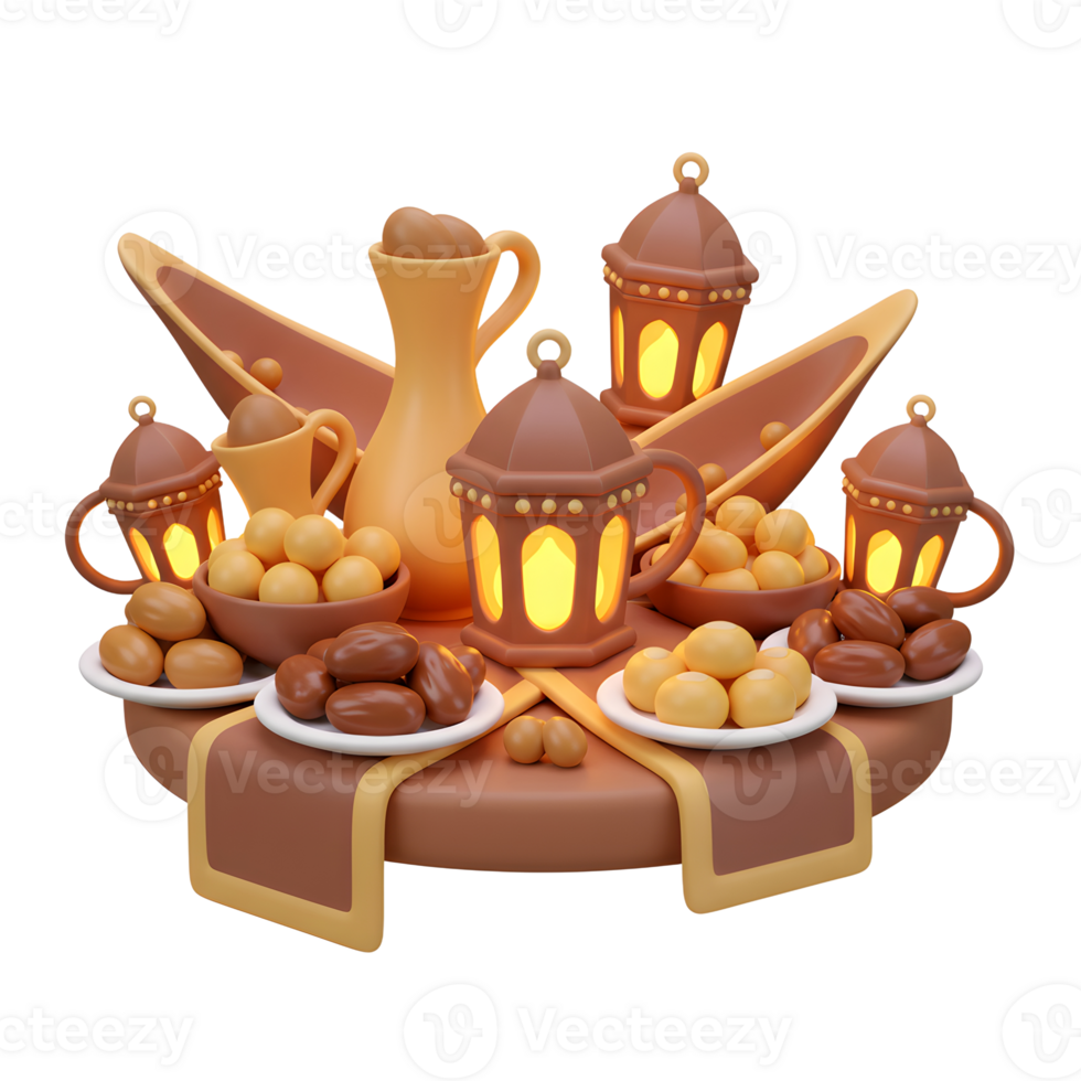 Ramadan Table with Dates, Lanterns, and Middle Eastern Festive Decoration png
