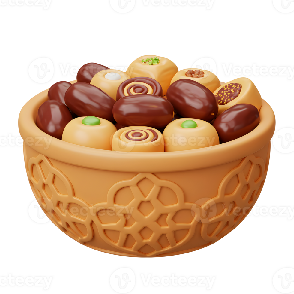Bowl of Dates and Middle Eastern Sweets Treats for Ramadan png
