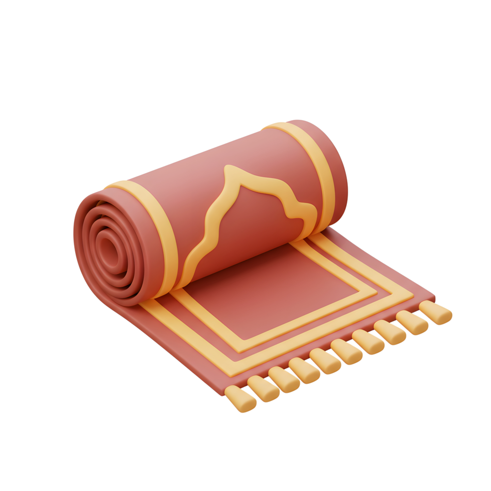Rolled Prayer Rug with Yellow Accent Design for Islamic Worship png