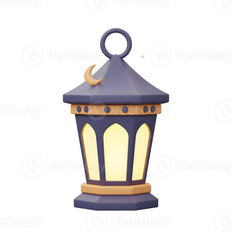 Glowing Ramadan Lantern with Crescent Moon and Stars Decoration on White png