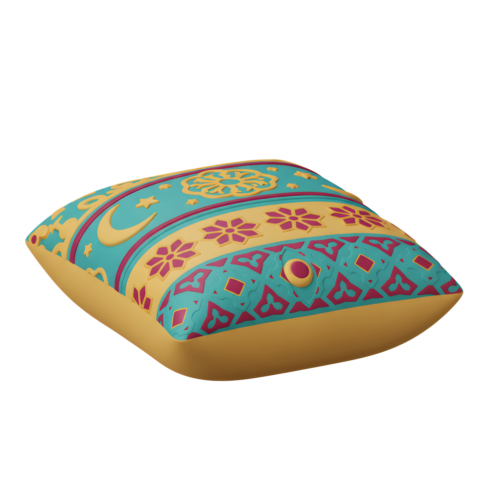Decorative Pillow with Middle Eastern Pattern Design in Turquoise and Gold png