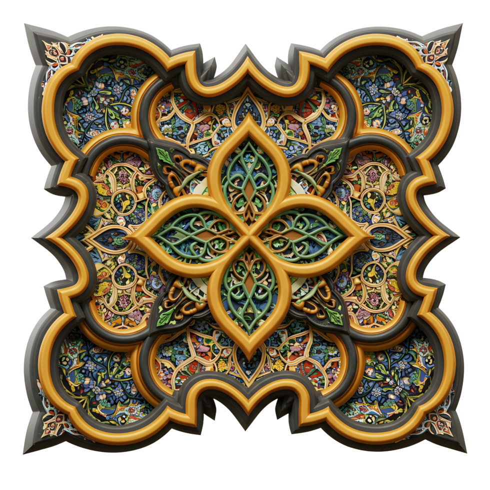 Detailed Ornamental Design Featuring Intricate Floral Motifs and Geometric Patterns png