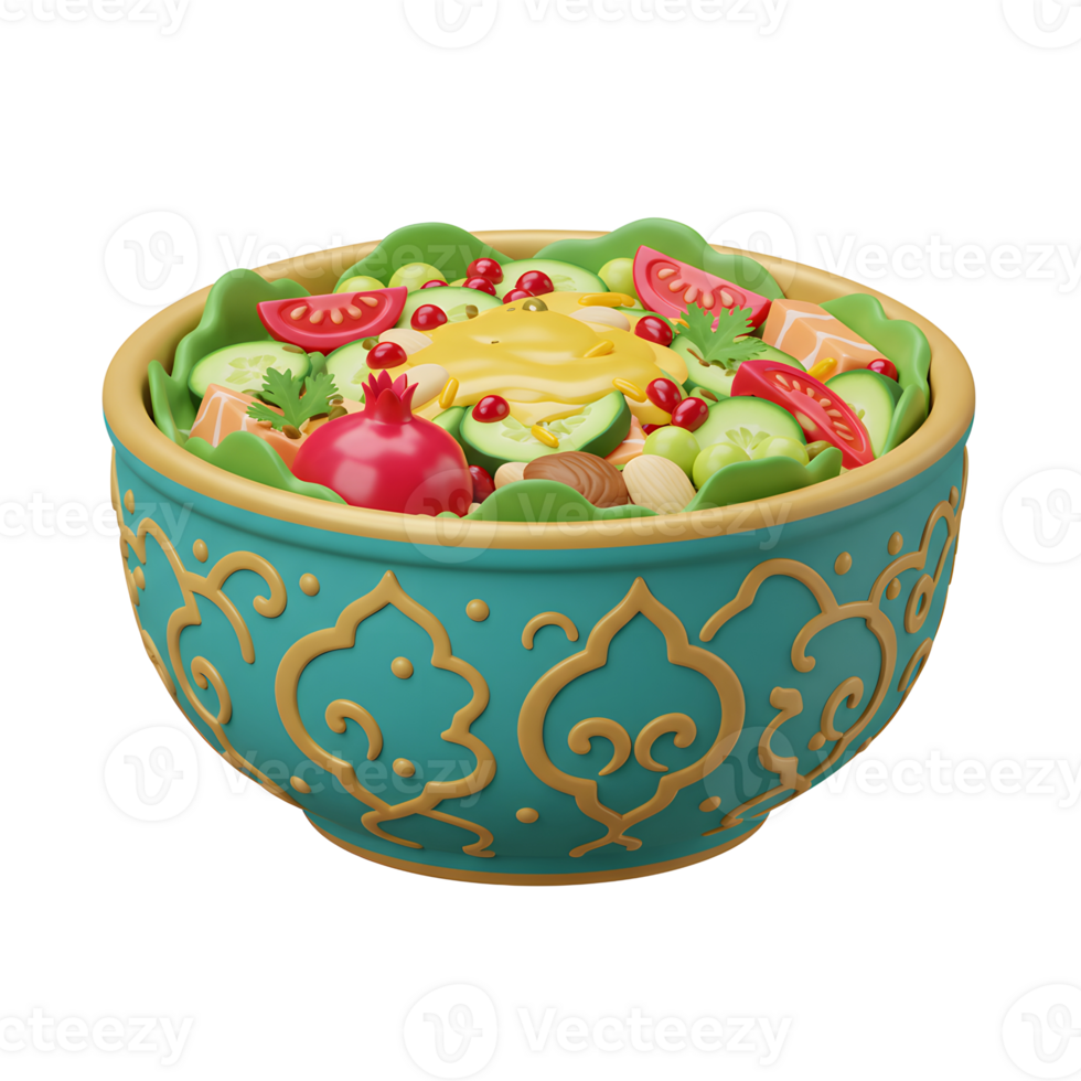 Fresh Salad with Pomegranate Seeds and Cucumber in Decorative Bowl png