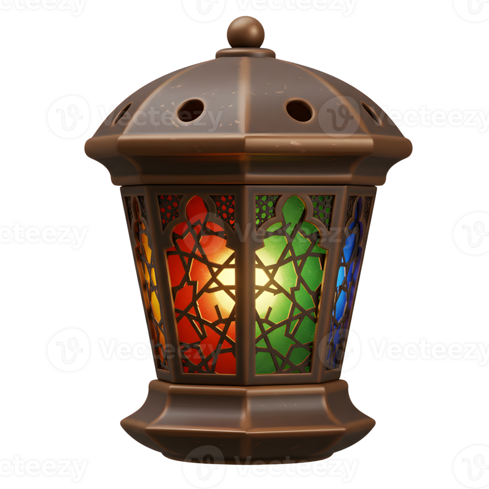 Glowing Ramadan Lantern with Colorful Glass Panels and Ornamental Design png