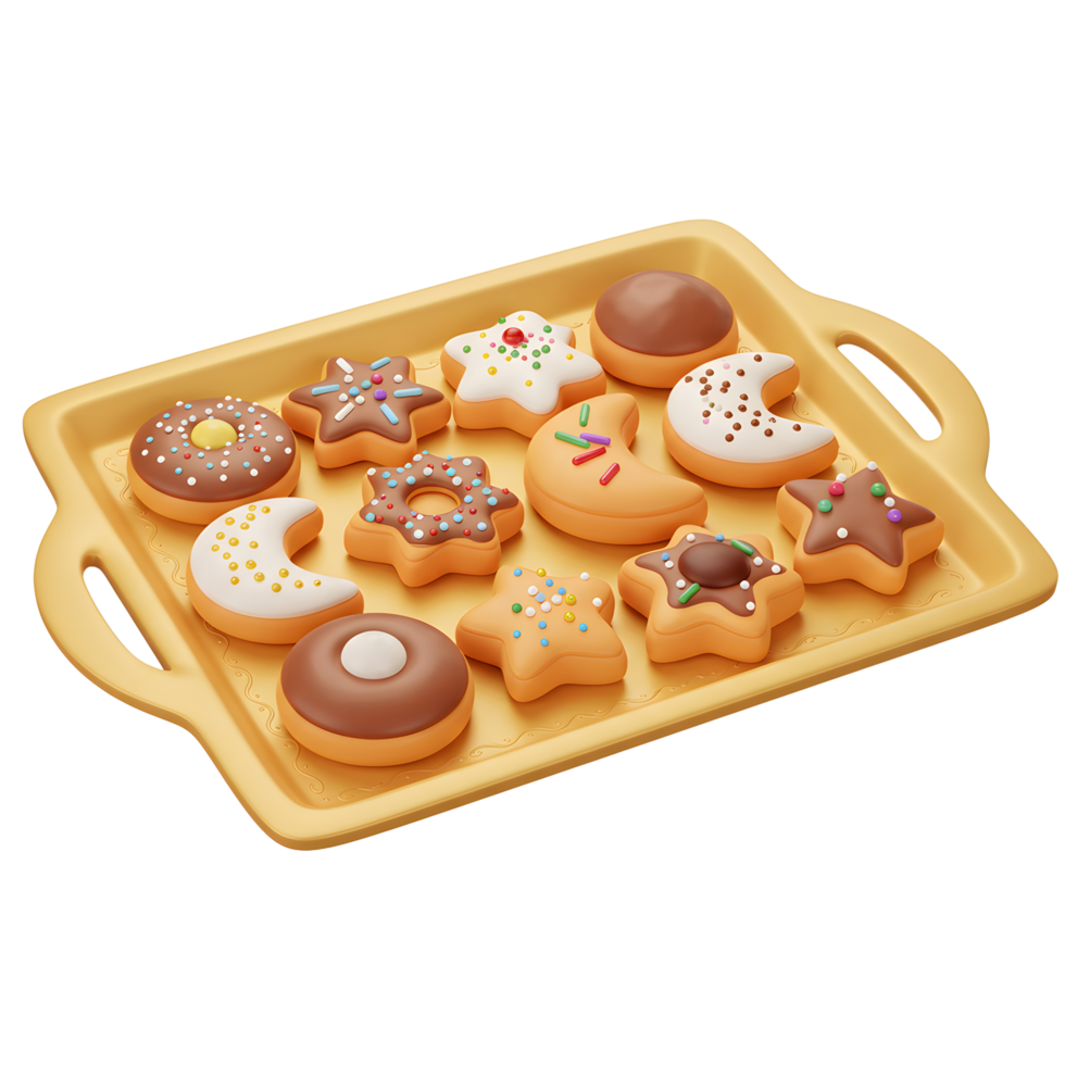 Colorful Doughnuts and Star Cookies on Tray Ready for Serving png