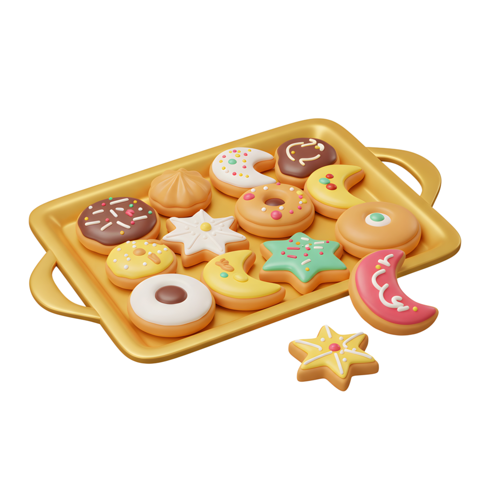 Festive Cookie Tray with Assorted Shapes and Colorful Icing png