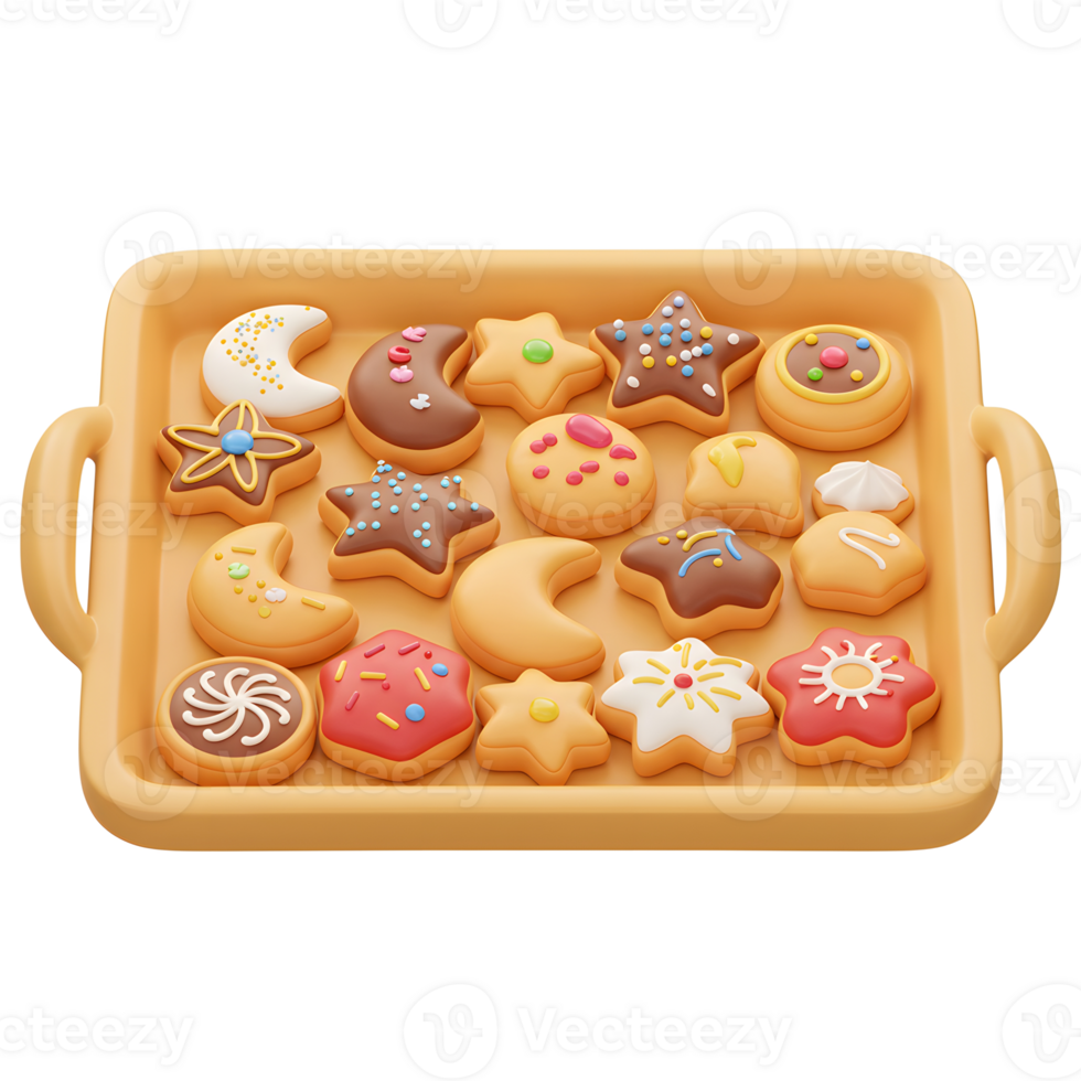 Festive Star and Moon Cookies on Tray Perfect for Holiday Baking png