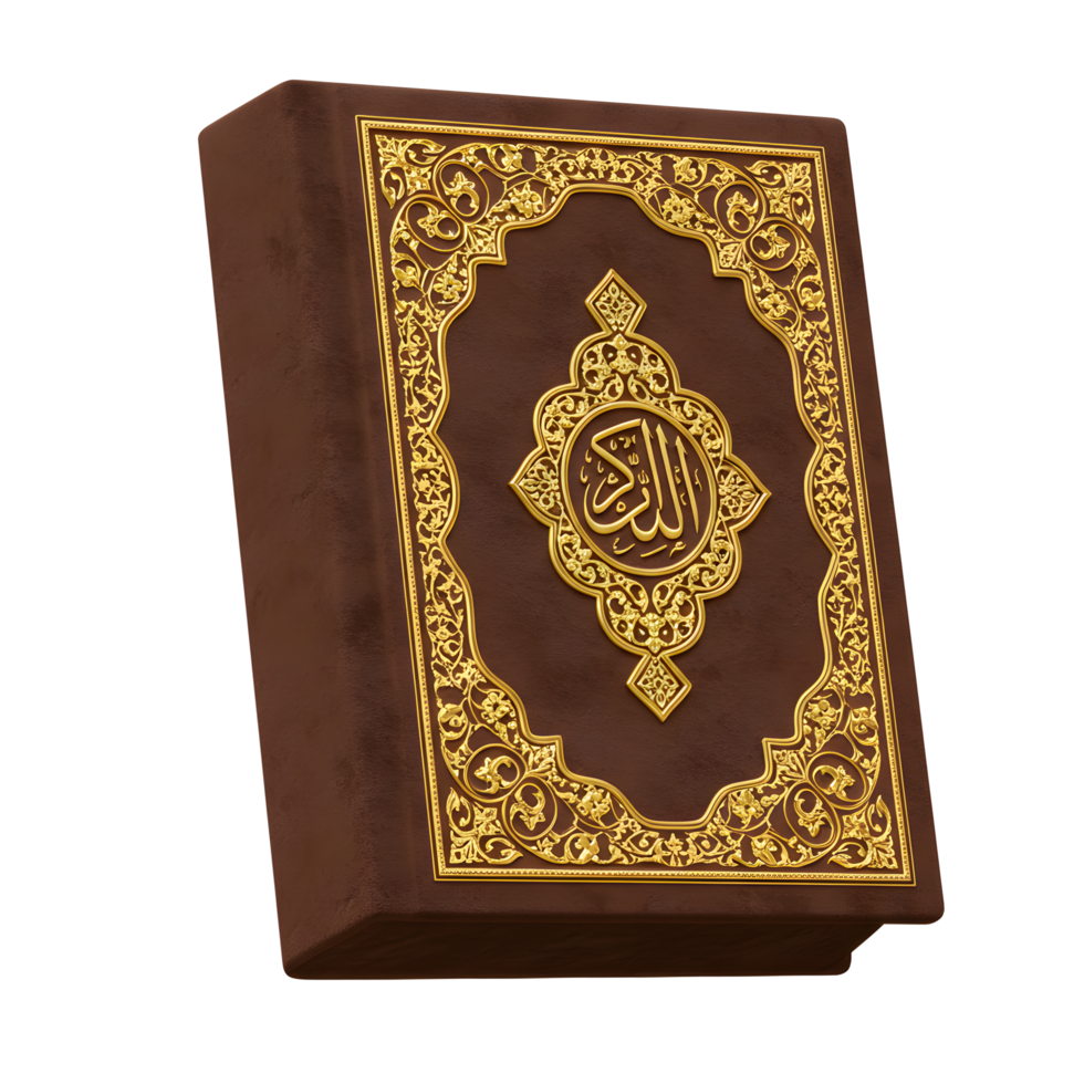 Elegant Quran Book with Golden Calligraphy Isolated on White Background png