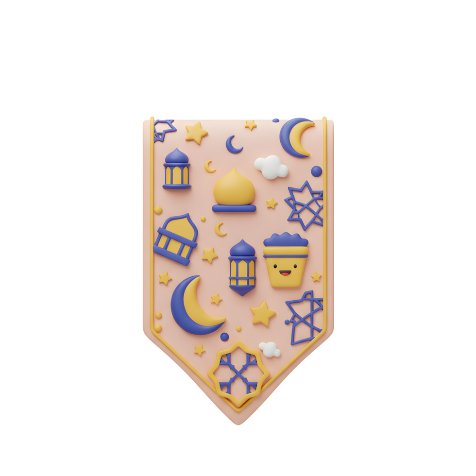 Ramadan Banner with Festive Islamic Symbols in 3D Render Style png