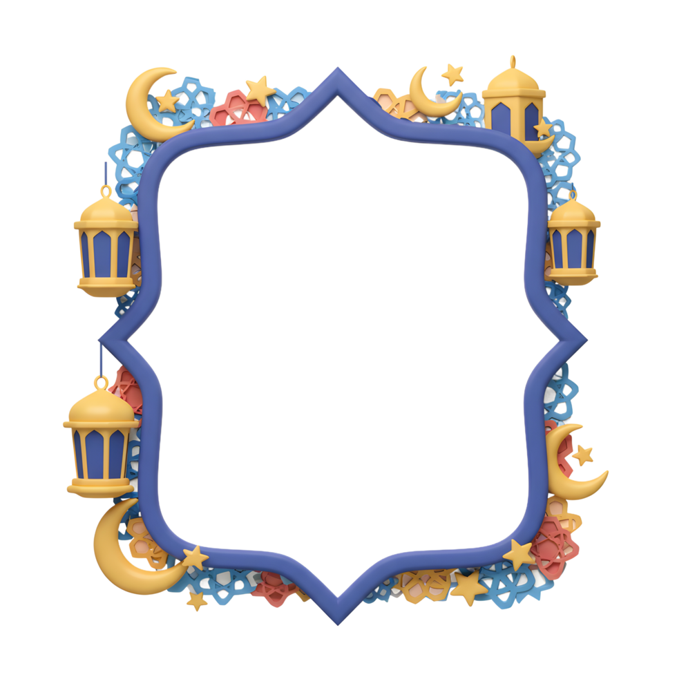 Ramadan Frame with Crescent Moons and Lanterns on White Background png