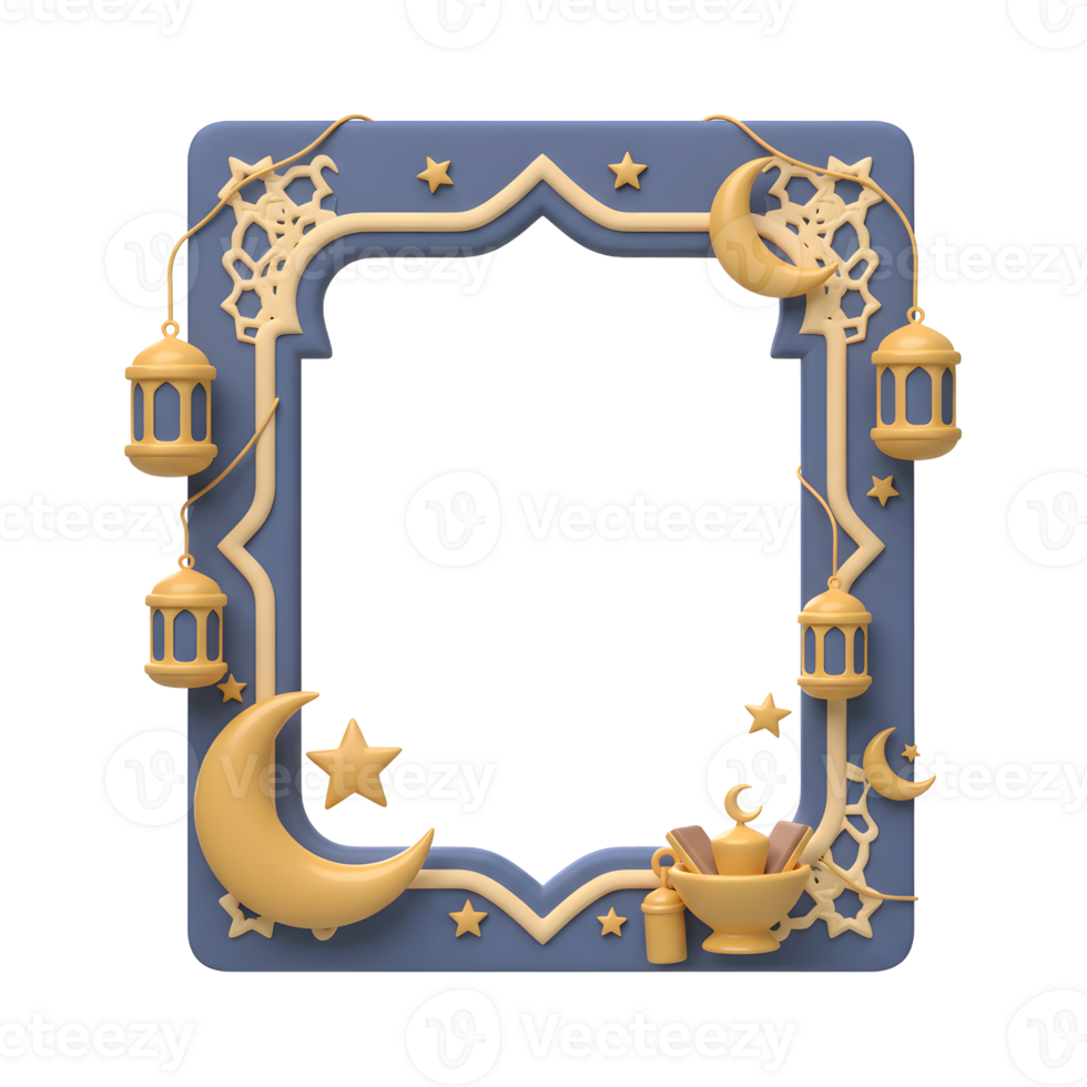 Ramadan Themed Frame with Lanterns and Crescent Moons for Festive Greetings png