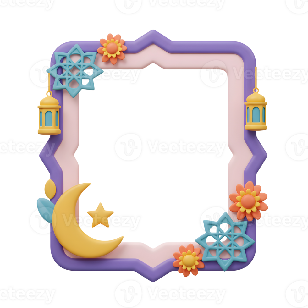 Festive Ramadan Frame with Moon Star and Lantern Decorations for Celebrations png