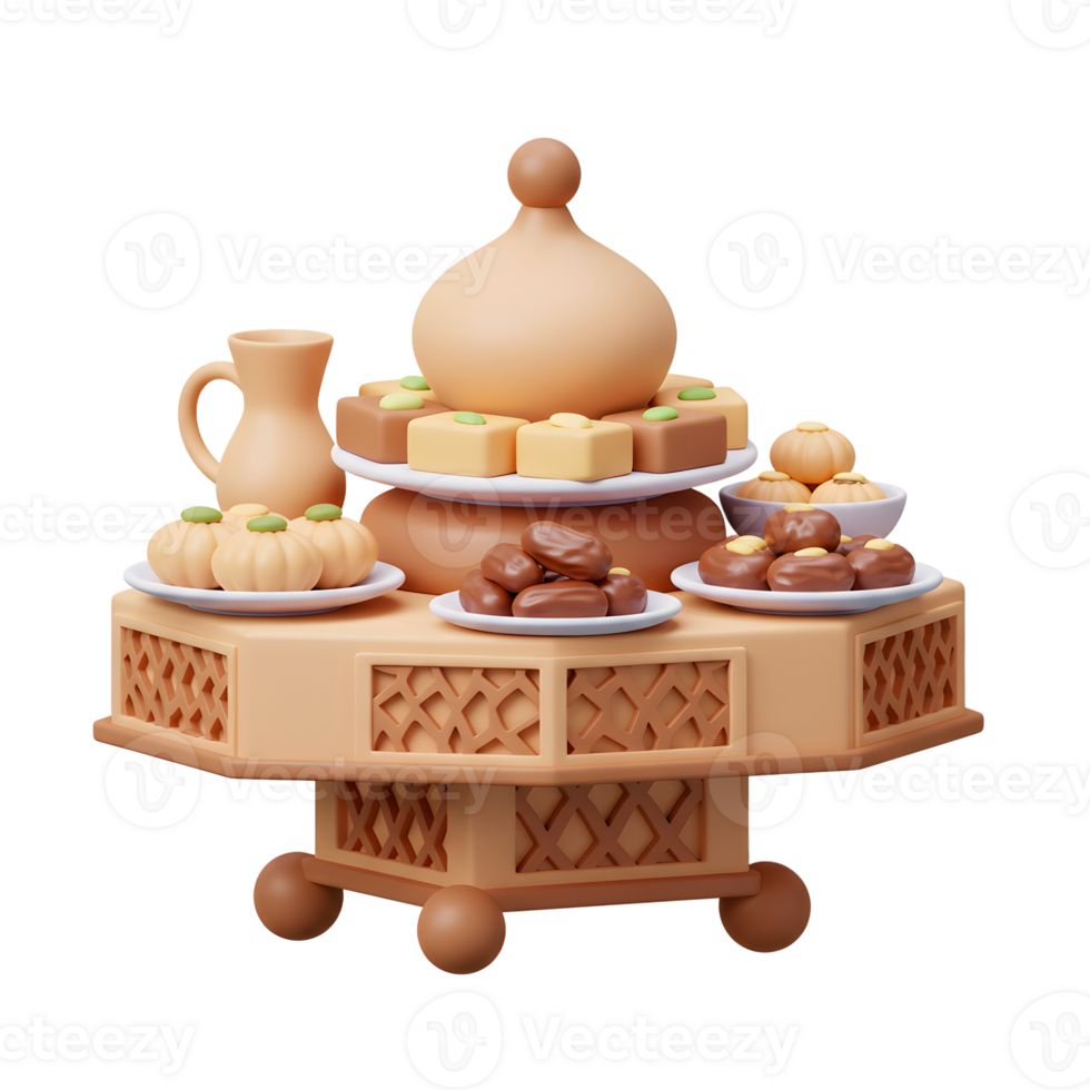 Festive Ramadan Sweets Display with Dates and Pastries Illustration png