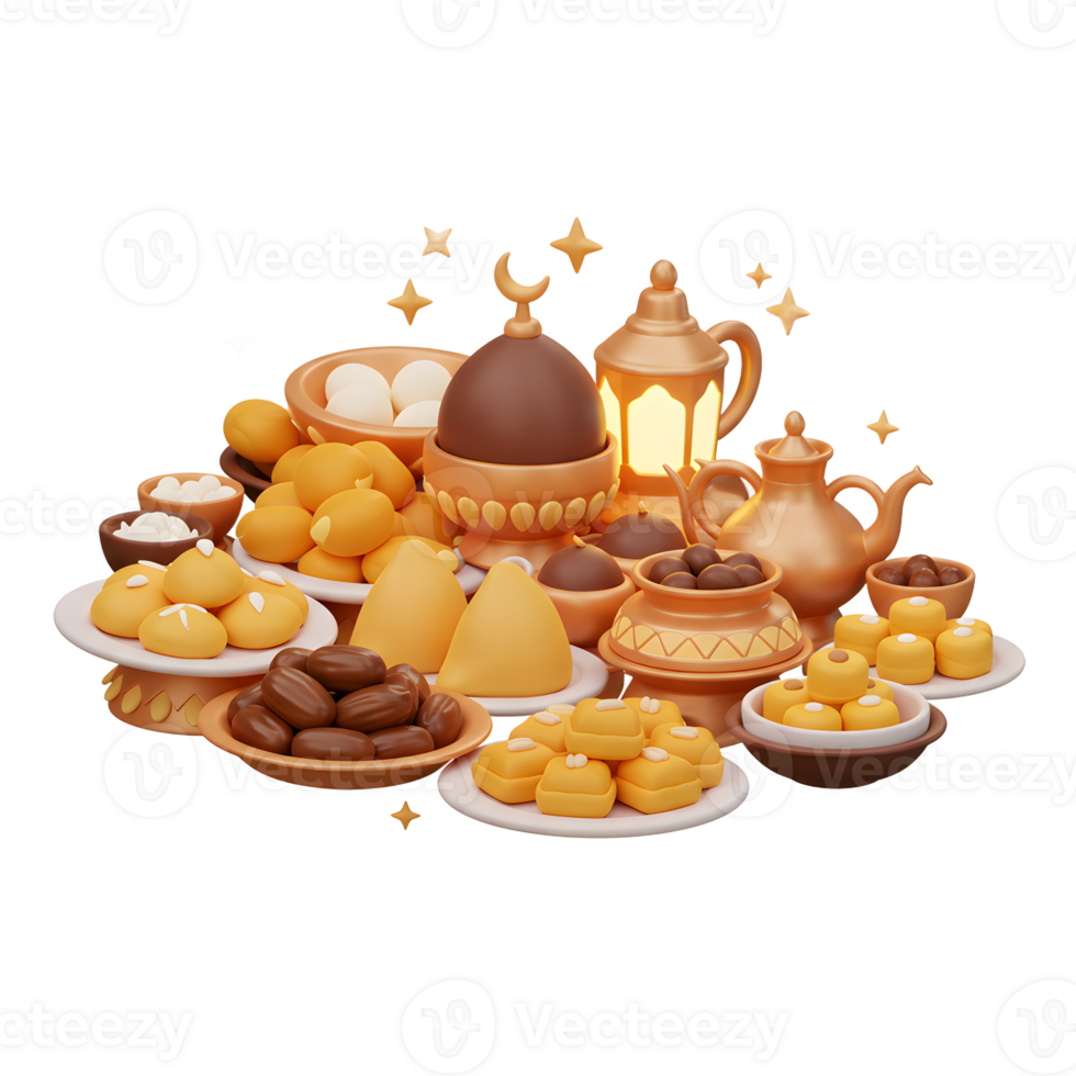 Ramadan Sweets and Treats Festive Illustration with Teapot and Lantern png