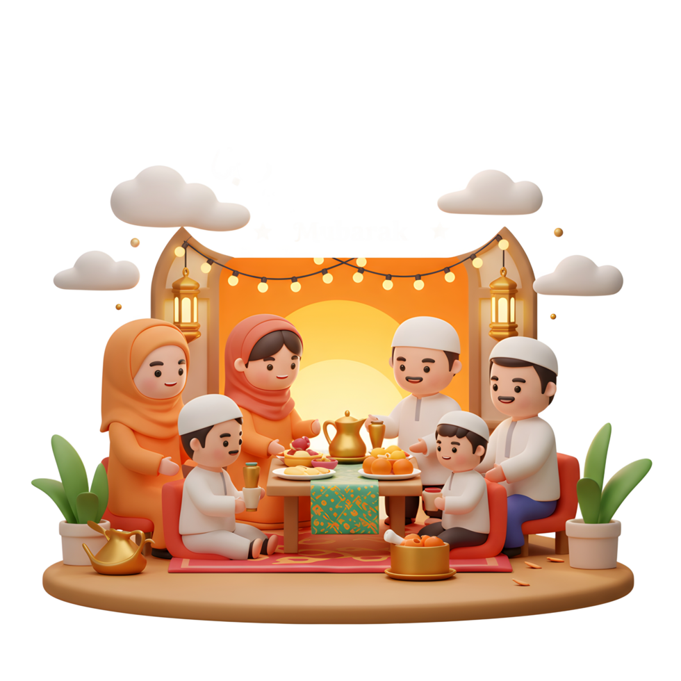 Celebrating Ramadan Mubarak with Family A Wholesome 3D Render Scene png