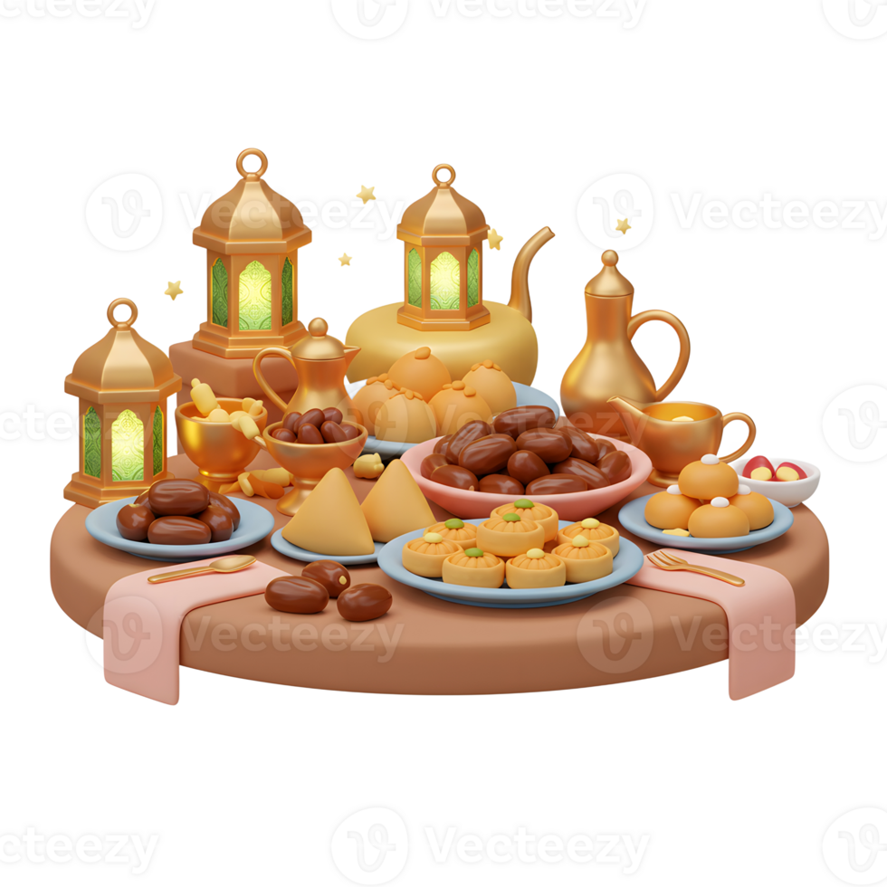 Ramadã festa com datas lanternas e meio Oriental doces render png
