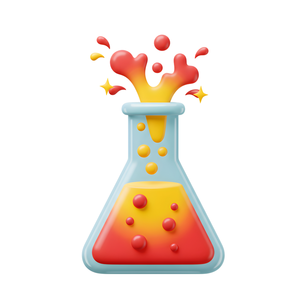 Cartoon Erlenmeyer Flask with Exploding Liquid Perfect for Science Projects png