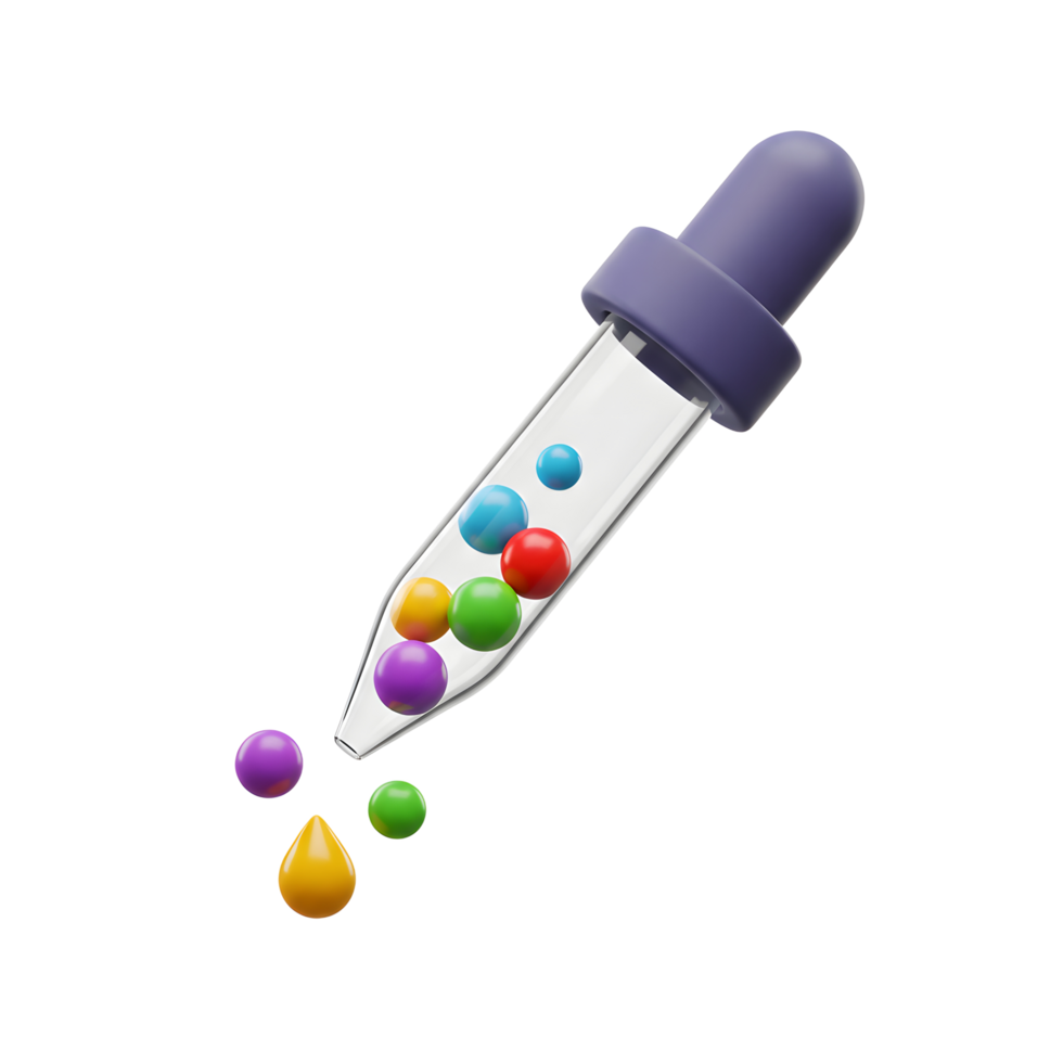 Dropper with Colorful Spheres and Liquid Drop on White Background png
