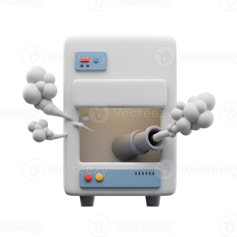 Malfunctioning Cartoon Machine with Smoke, Steam and Potential Overheating png