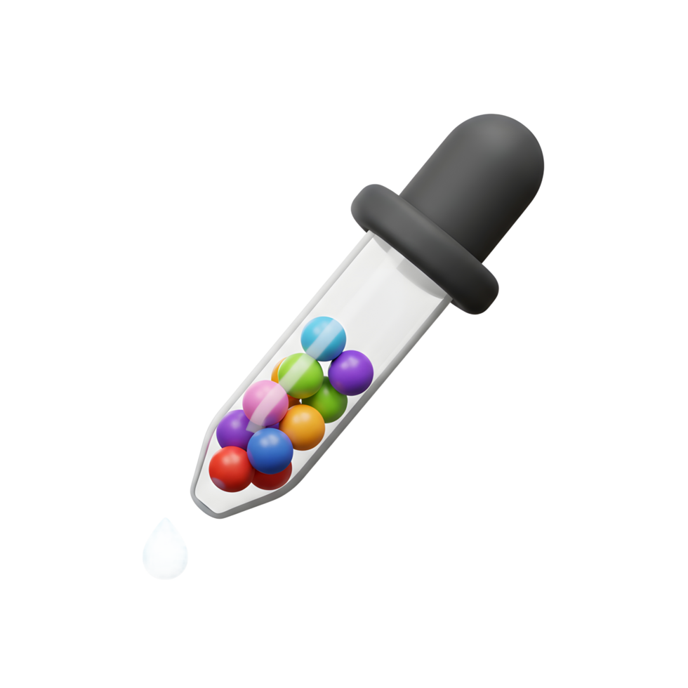 Dropper with Colorful Spheres and a Blue Droplet Illustration png