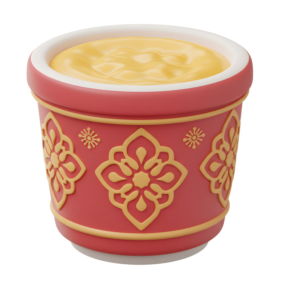 Isolated Decorative Pot Containing Sweet Yellow Custard Dessert Filling png