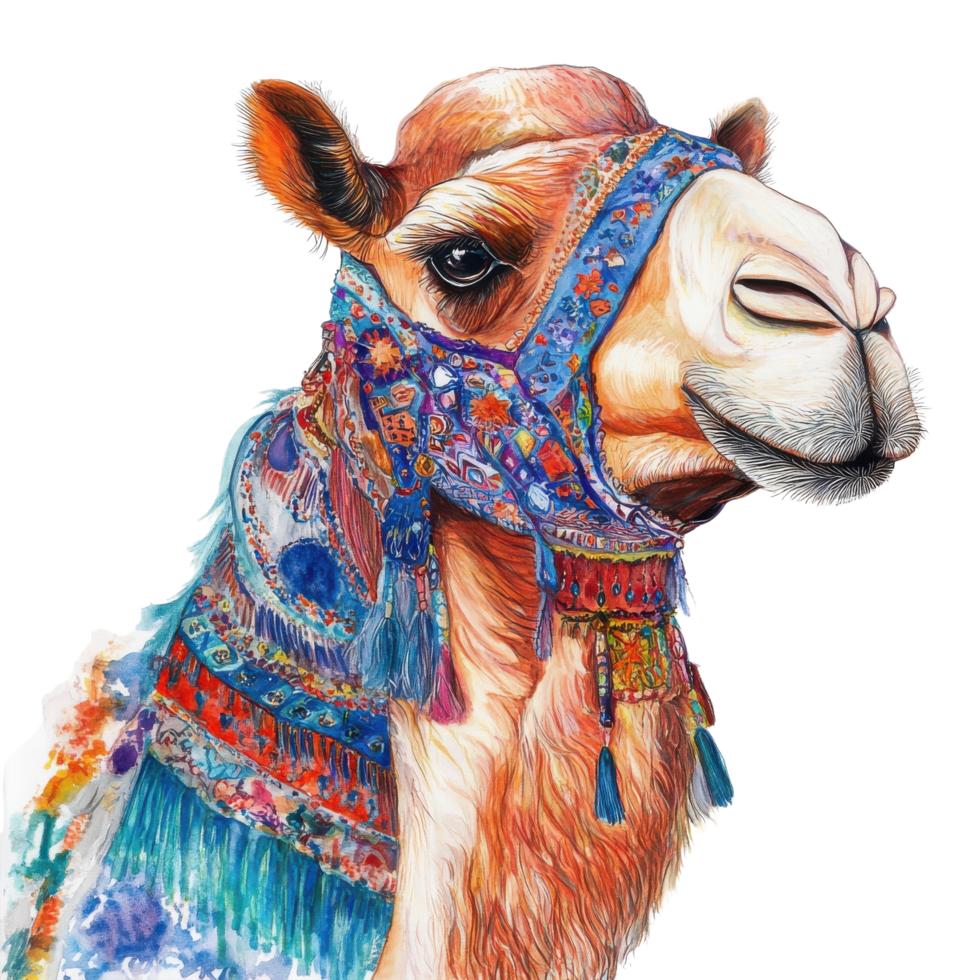 Arabian Camel in Desert Sunset on transparent background. png