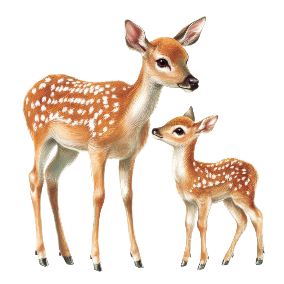 Adorable Baby Deer with Mother on transparent background. png