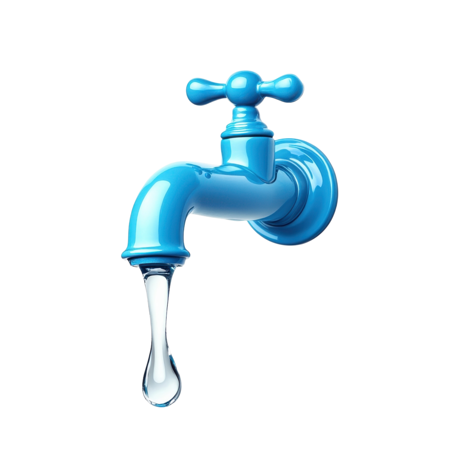 Closeup Modern Blue Water Faucet on transparent background. png