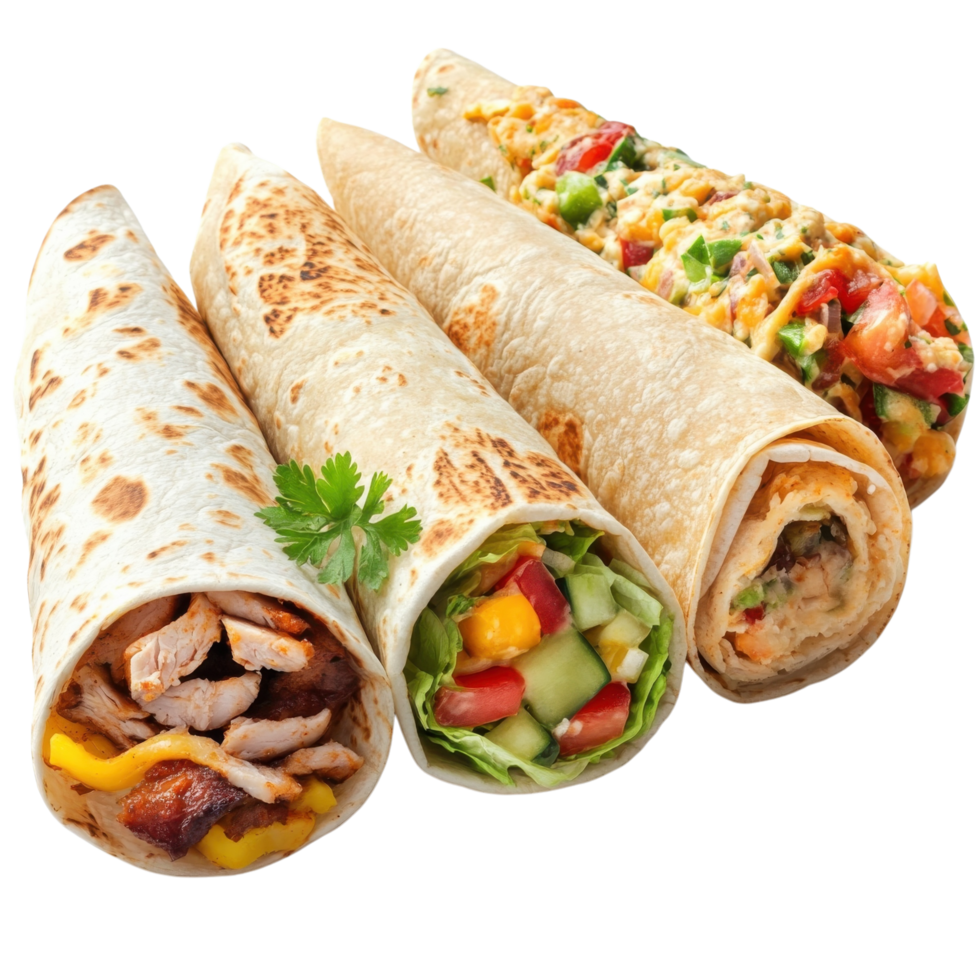 Delicious Tortilla Wraps Recipe on transparent background. png