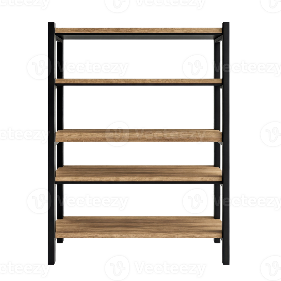 Black Wooden Shelf Home Storage on transparent background. png