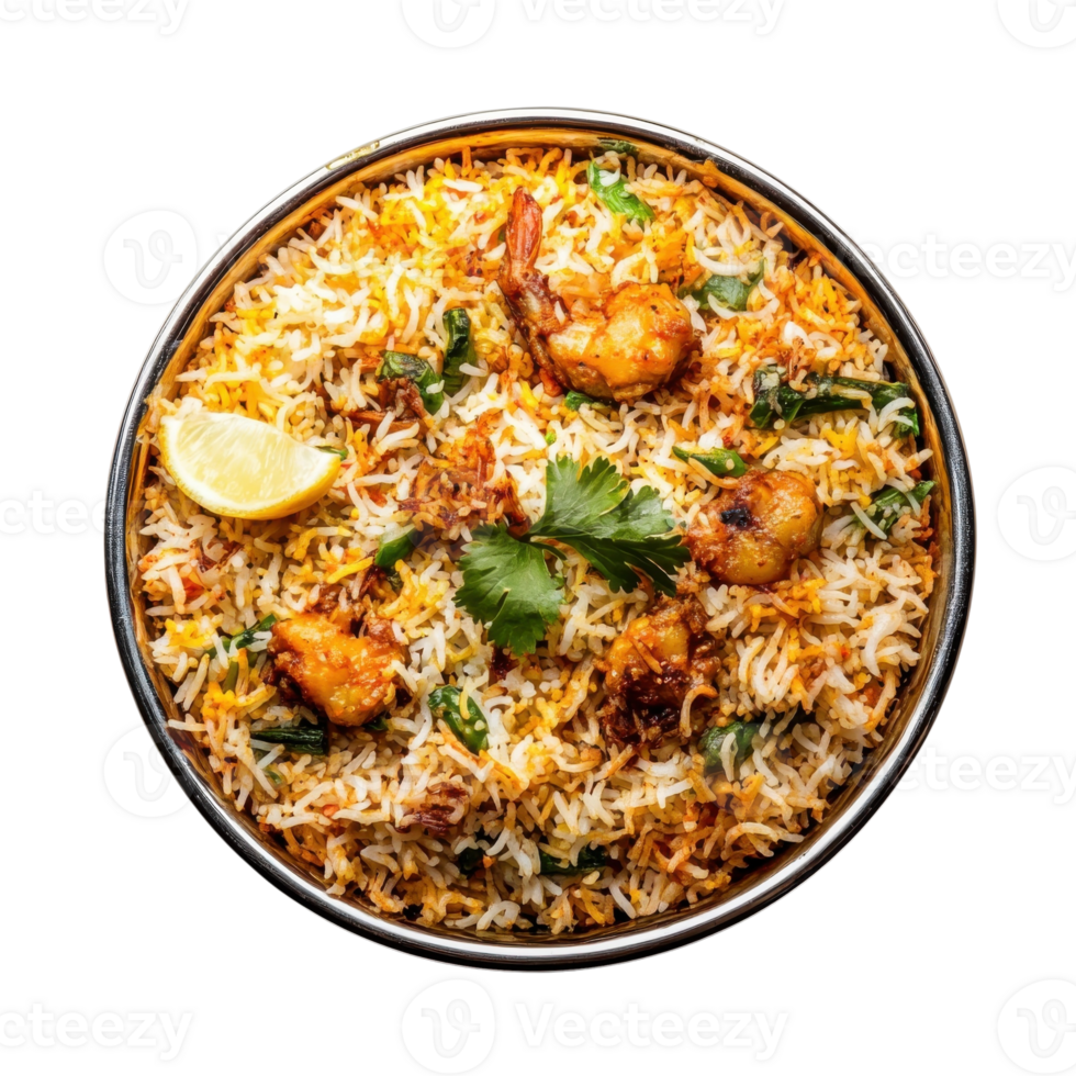 Delicious Biryani Top View on transparent background. png