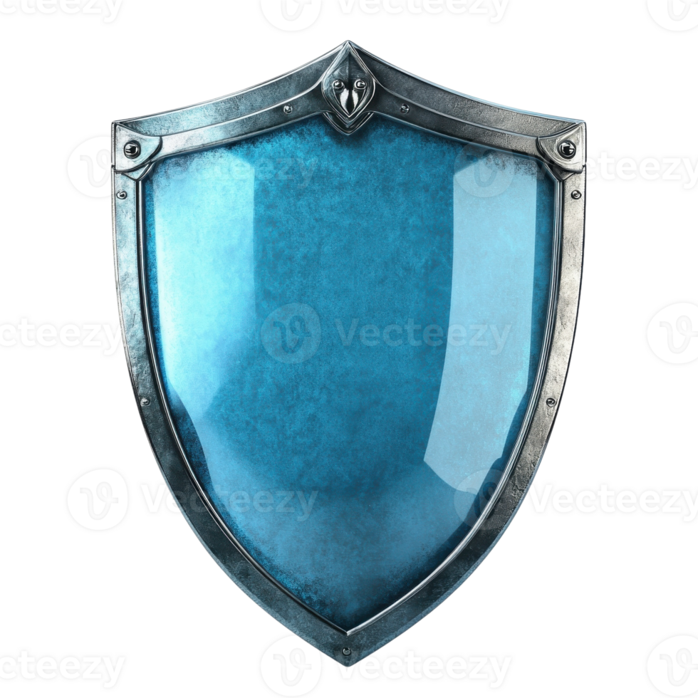 Secure Shield Blue Frosted Glass on transparent background. png