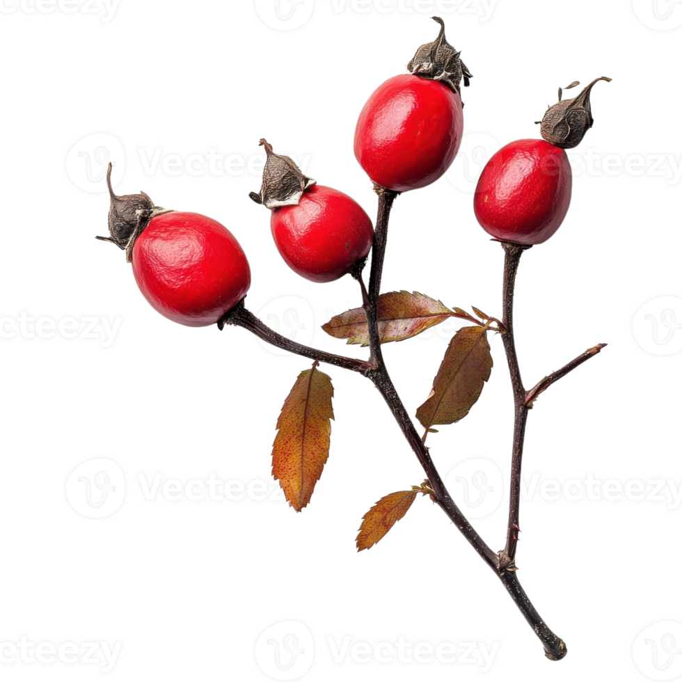 Red Rosehips Branch White Background on transparent background. png