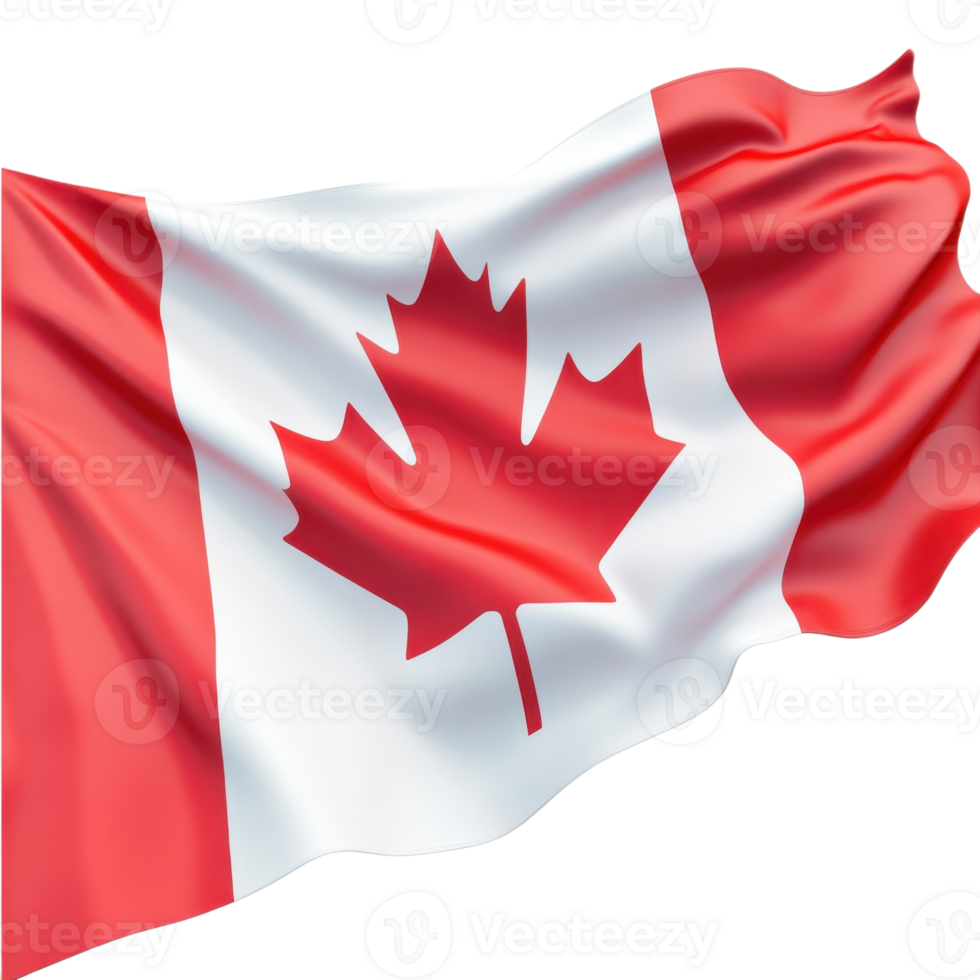 Canadian Flag Waving in Wind on transparent background. png
