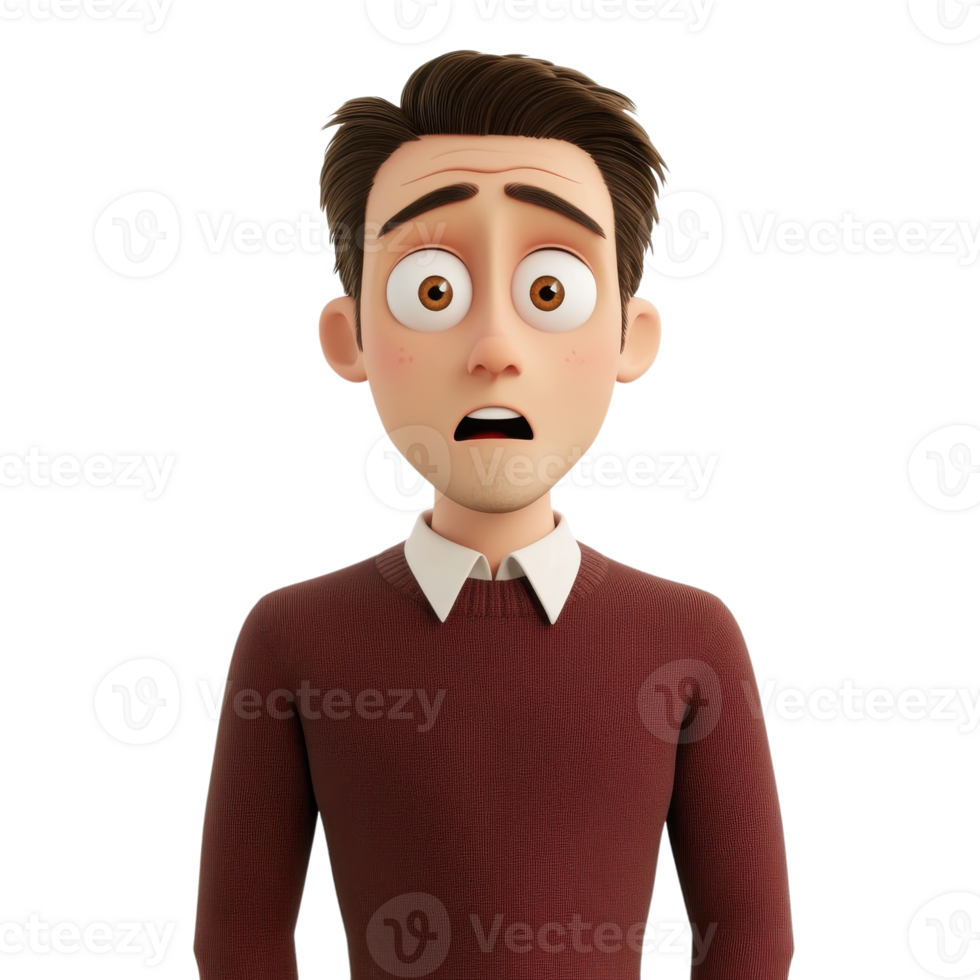 Cartoon Man 3D Embarrassed Model on transparent background. png
