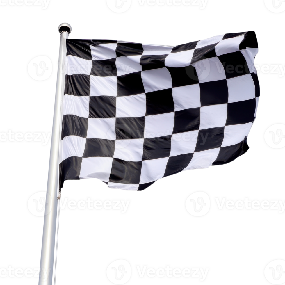Checkered Flag Waves on White on transparent background. png