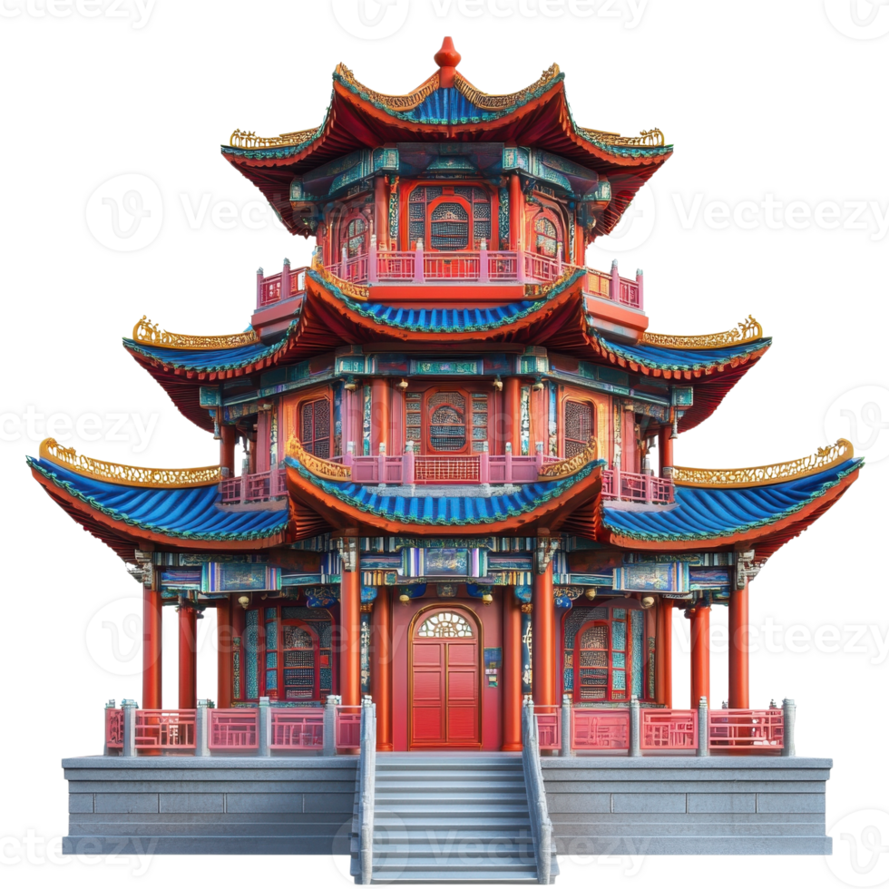 Serene Chinese Temple Architecture on transparent background. png