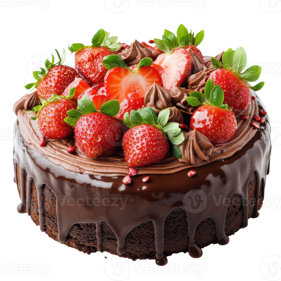 Delicious Chocolate Strawberry Cake on transparent background. png
