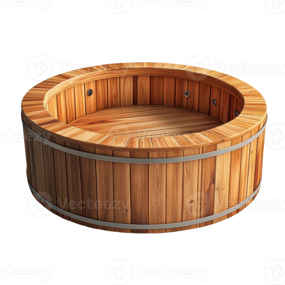 Wooden Hot Tub Relaxation on transparent background. png