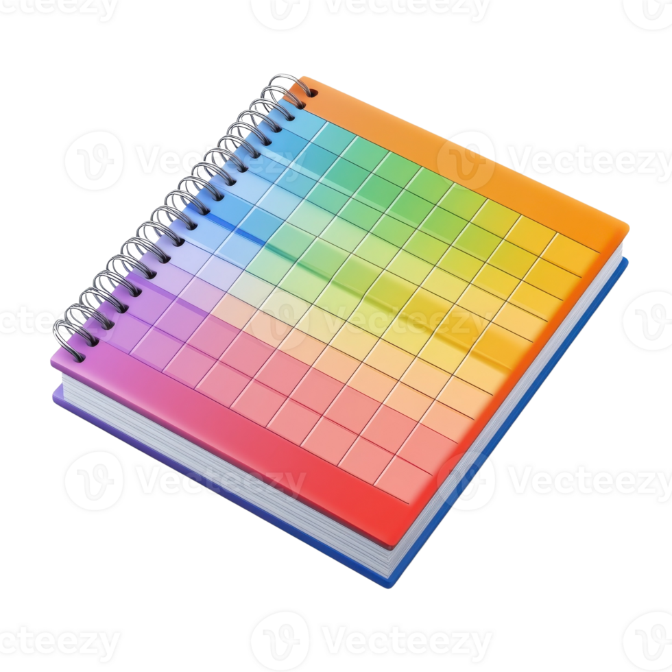Colorful Spiral Calendar Design on transparent background. png