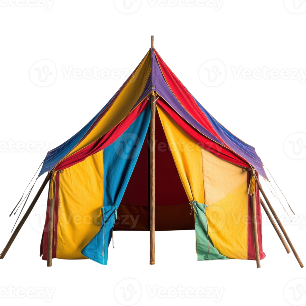 Colorful Tent Setup on Mountain Peak on transparent background. png