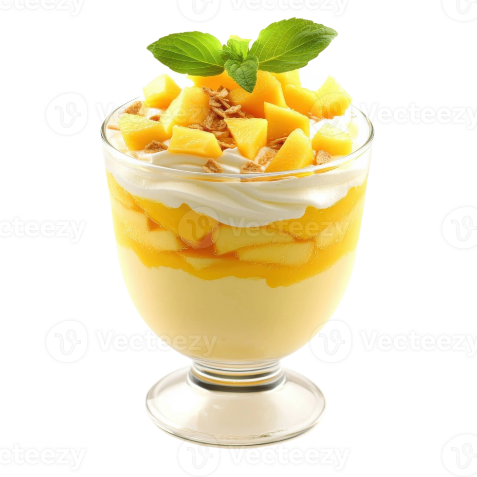 Creamy Mango Dessert Display on transparent background. png