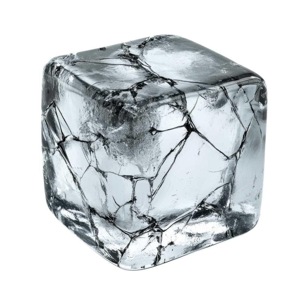 Ice Cube Crystal Structure Macro on transparent background. png